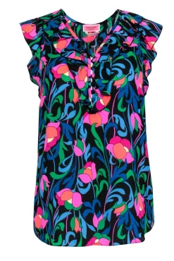Kate Spade - Pink & Blue Multi-Colored Floral Print Crepe Tank w/ Ruffles Sz XS