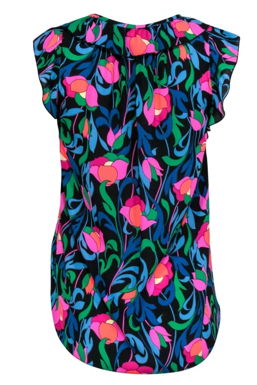 Kate Spade - Pink & Blue Multi-Colored Floral Print Crepe Tank w/ Ruffles Sz XS