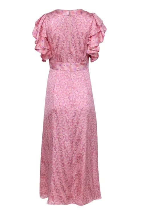 Kate Spade - Pink & Lilac Floral Striped Ruffled Shirt Sleeve Dress Sz 0