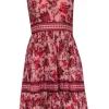 Kate Spade - Pink & Red Floral Print A-Line Dress w/ Metallic Threading & Tassels Sz 0