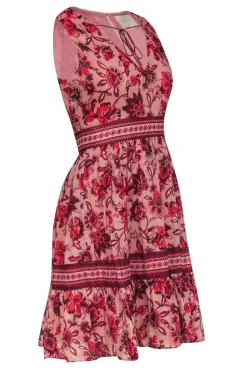 Kate Spade - Pink & Red Floral Print A-Line Dress w/ Metallic Threading & Tassels Sz 0