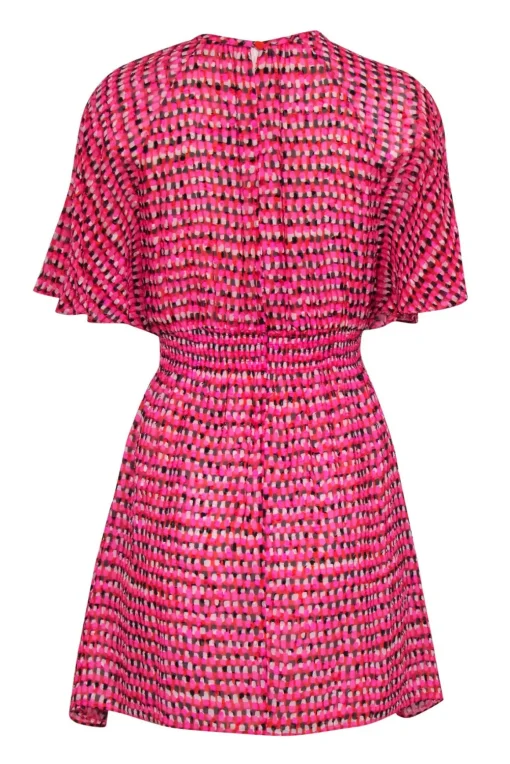Kate Spade - Pink & Red Printed Silk Blend Flutter Sleeve Dress Sz XS