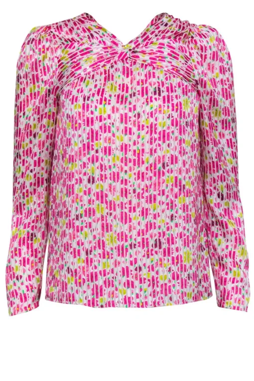 Kate Spade - Pink & White Striped Knotted Blouse w/ Florals Sz XS