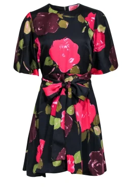 Kate Spade - Pink & Wine Rose Print Silk Blend Fit & Flare Dress Sz 8