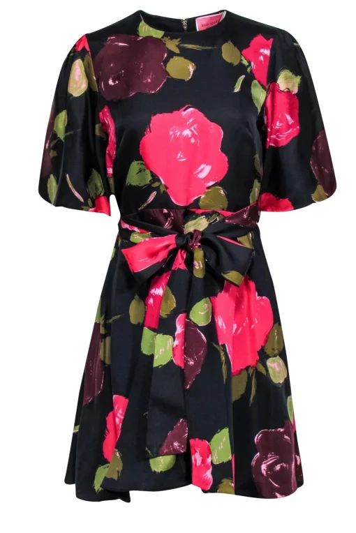Kate Spade - Pink & Wine Rose Print Silk Blend Fit & Flare Dress Sz 8