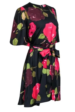 Kate Spade - Pink & Wine Rose Print Silk Blend Fit & Flare Dress Sz 8