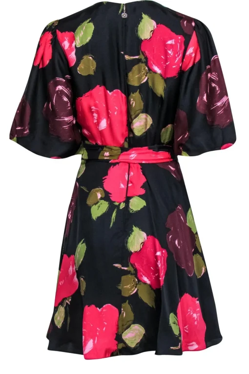 Kate Spade - Pink & Wine Rose Print Silk Blend Fit & Flare Dress Sz 8