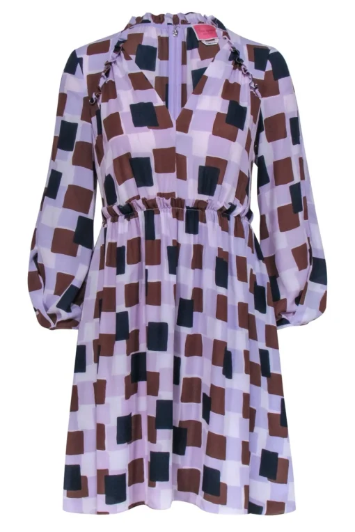 Kate Spade - Purple, Navy & Brown Geometric Print Dress Sz 2