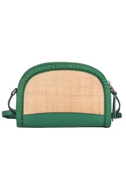 Kate Spade - Raffia Crossbody Bag w/ Kelly Green Leather Trim