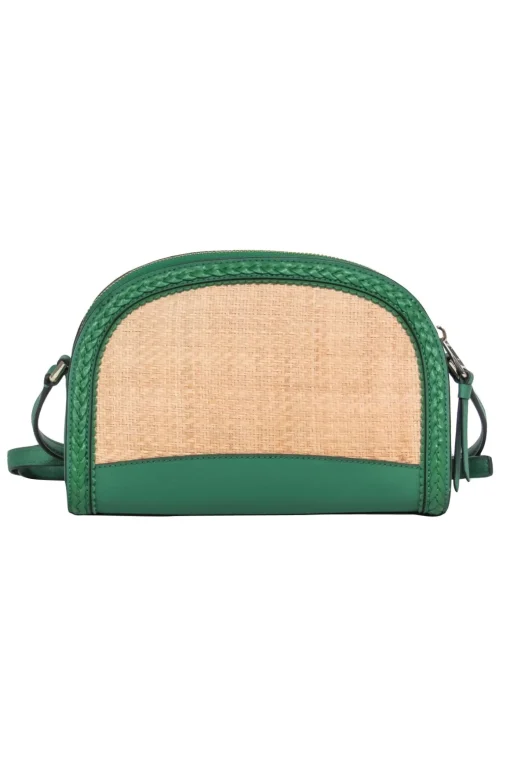 Kate Spade - Raffia Crossbody Bag w/ Kelly Green Leather Trim