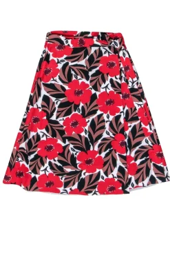 Kate Spade - Red, Black & Brown Floral Wrap Skirt Sz 2