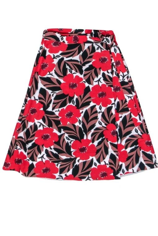Kate Spade - Red, Black & Brown Floral Wrap Skirt Sz 2