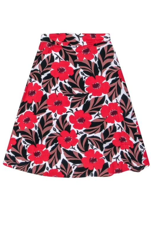 Kate Spade - Red, Black & Brown Floral Wrap Skirt Sz 2