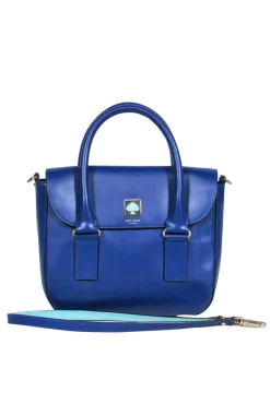 Kate Spade - Royal Blue Leather Structured Satchel w/ Turquoise Trim