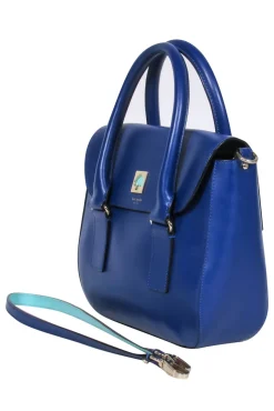 Kate Spade - Royal Blue Leather Structured Satchel w/ Turquoise Trim