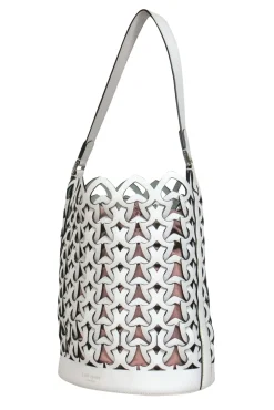 Kate Spade - White Leather Spade Woven Drawstring Bucket Bag