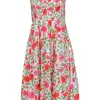 Kate Spade - White w/ Pink & Orange Floral Print Smocked Dress Sz S