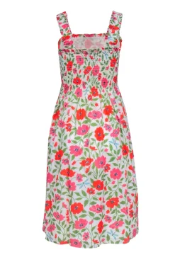 Kate Spade - White w/ Pink & Orange Floral Print Smocked Dress Sz S