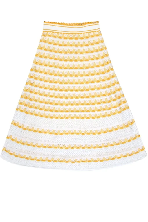 Kate Spade - Yellow & White Pointelle Knit Midi Skirt Sz S