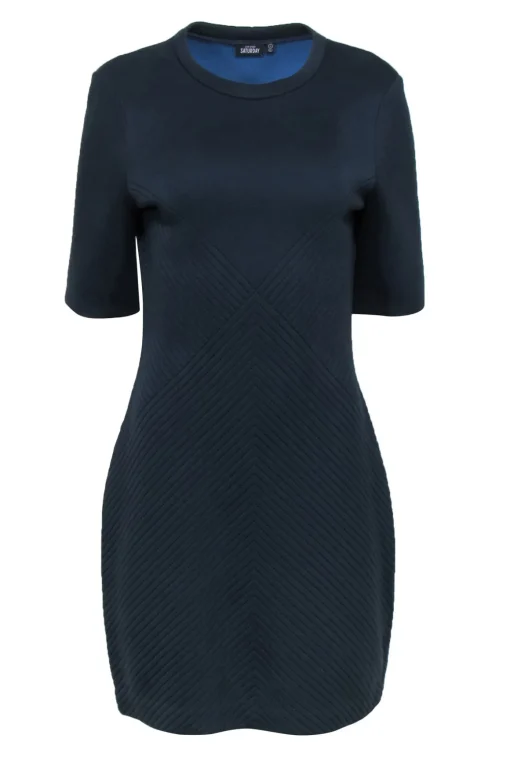 Kate Spade Saturday - Navy Textured Short Sleeve Sheath Dress Sz L