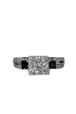 Kay Jewelers - 14K White Gold Princess & Square-Cut Blue Sapphire Ring Sz 7