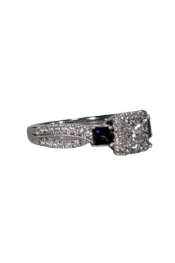Kay Jewelers - 14K White Gold Princess & Square-Cut Blue Sapphire Ring Sz 7