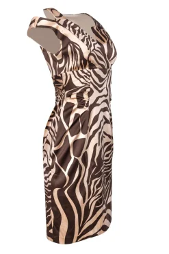 Kay Unger - Beige & Brown Printed Sheath Dress Sz 4