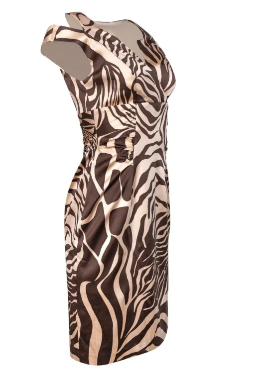 Kay Unger - Beige & Brown Printed Sheath Dress Sz 4