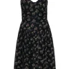 Kay Unger - Black Floral Print A-Line Midi Dress Sz 6