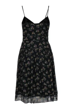 Kay Unger - Black Floral Print A-Line Midi Dress Sz 6