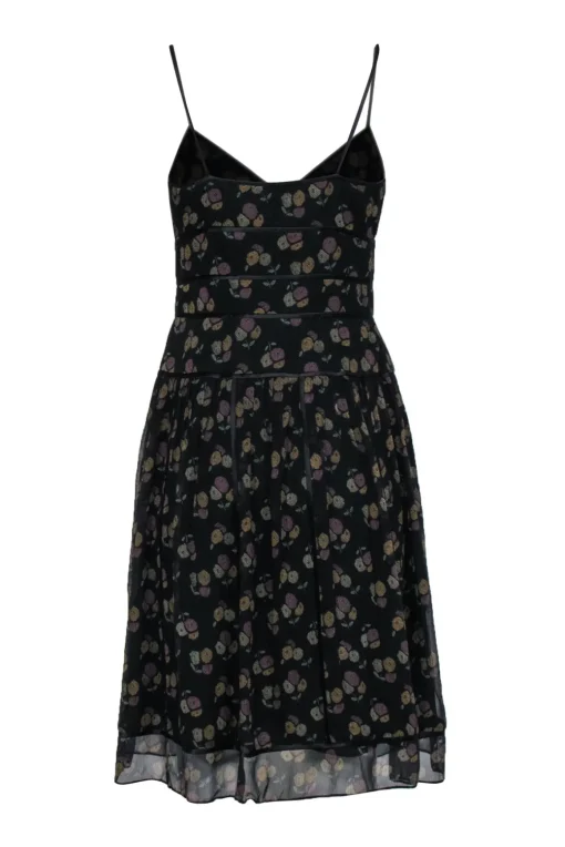 Kay Unger - Black Floral Print A-Line Midi Dress Sz 6