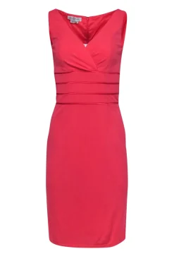 Kay Unger - Coral Sheath Midi Dress w/ Silk Trim Sz 8