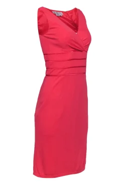 Kay Unger - Coral Sheath Midi Dress w/ Silk Trim Sz 8