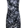 Kay Unger - Grey, Black & White Printed Ruched Silk Sheath Dress Sz 4