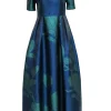 Kay Unger - Navy & Green Magnolia Print Gown Sz 8