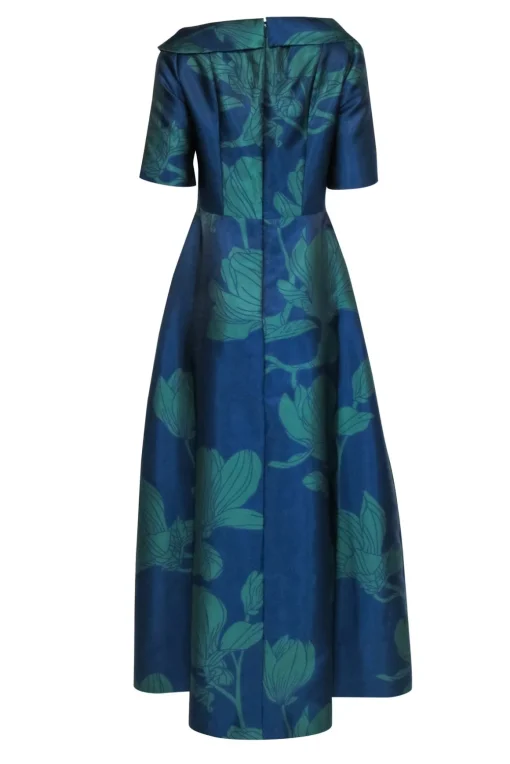 Kay Unger - Navy & Green Magnolia Print Gown Sz 8
