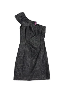 Kay Unger - Silver Reptile Print One Shoulder Dress Sz 6
