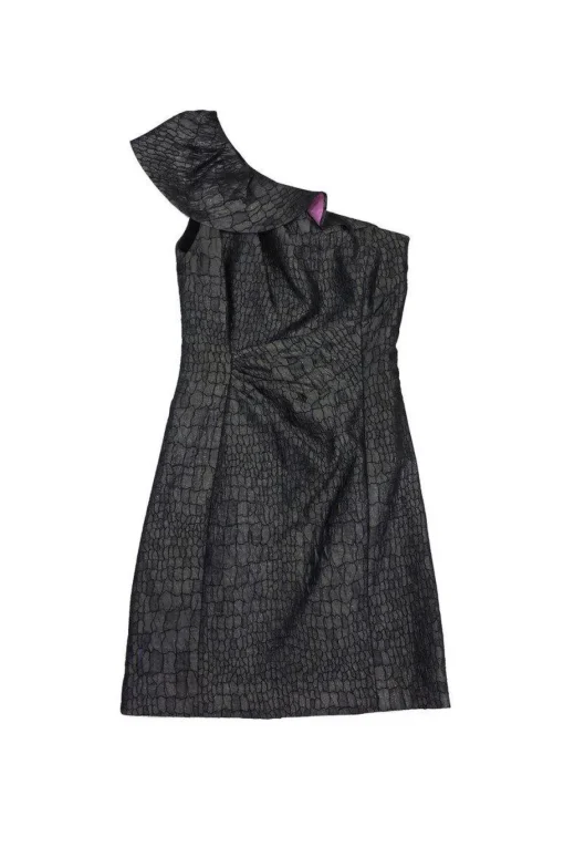 Kay Unger - Silver Reptile Print One Shoulder Dress Sz 6