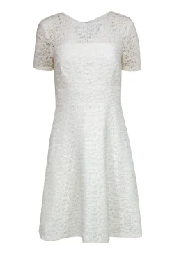 Kay Unger - White Lace Short Sleeve A-Line Dress Sz 4