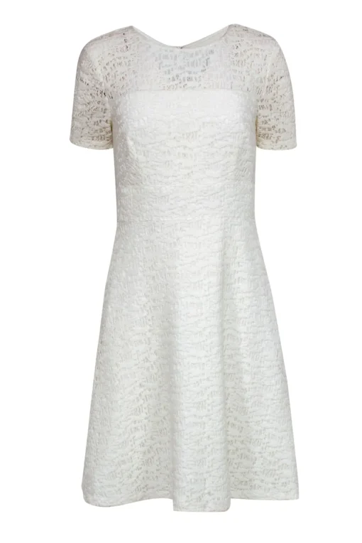 Kay Unger - White Lace Short Sleeve A-Line Dress Sz 4