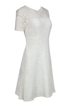 Kay Unger - White Lace Short Sleeve A-Line Dress Sz 4