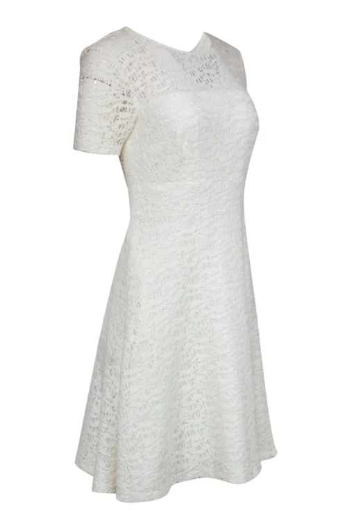 Kay Unger - White Lace Short Sleeve A-Line Dress Sz 4
