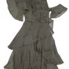 Keepsake - Green Textured Ruffle Cold Shoulder Dress Sz XS