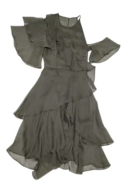 Keepsake - Green Textured Ruffle Cold Shoulder Dress Sz XS
