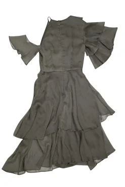 Keepsake - Green Textured Ruffle Cold Shoulder Dress Sz XS