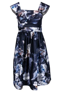 Keepsake - Navy Floral Off-the-Shoulder Confession Dress Sz M