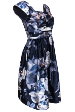 Keepsake - Navy Floral Off-the-Shoulder Confession Dress Sz M