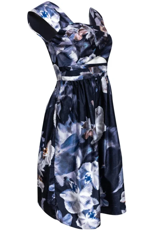 Keepsake - Navy Floral Off-the-Shoulder Confession Dress Sz M