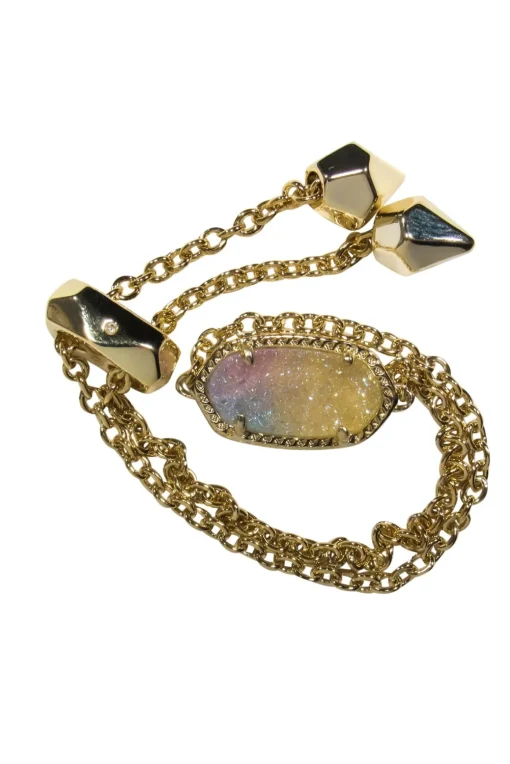 Kendra Scott - Gold Adjustable “Elaina” Chain Bracelet w/ Sparkly Iridescent Stone