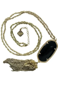 Kendra Scott - Gold Chain w/ Large Black Pendant & Tassels